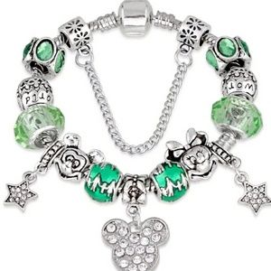 Green and Silver Mickey and Minnie Charm Bracelet